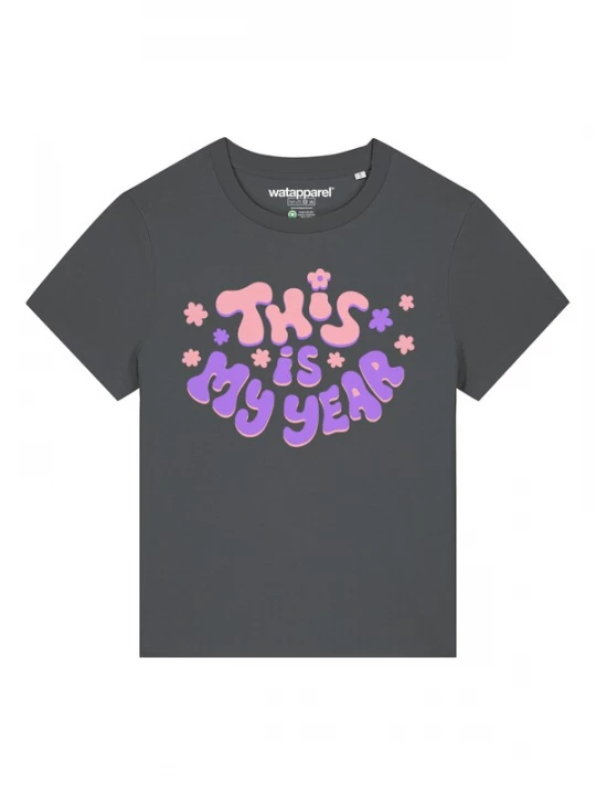 Foto van product Watapparel Shirt 'This is my year' antraciet / lila / pink