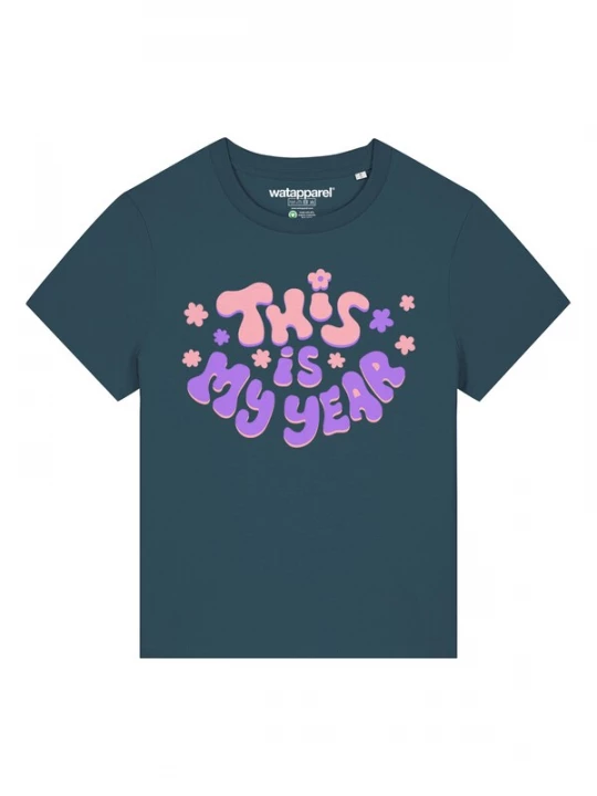 Foto van product Watapparel Shirt 'This is my year' petrol / lila / pink
