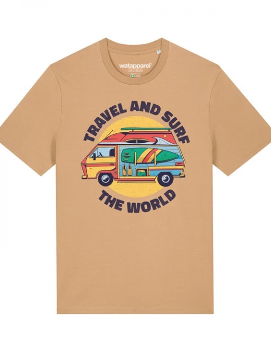 Foto van product Watapparel Shirt ' Travel and surf ' beige / gemengde kleuren