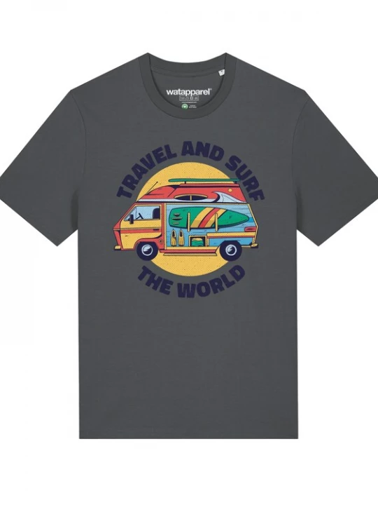 Foto van product Watapparel Shirt 'Travel and surf' blauw / geel / antraciet / rood