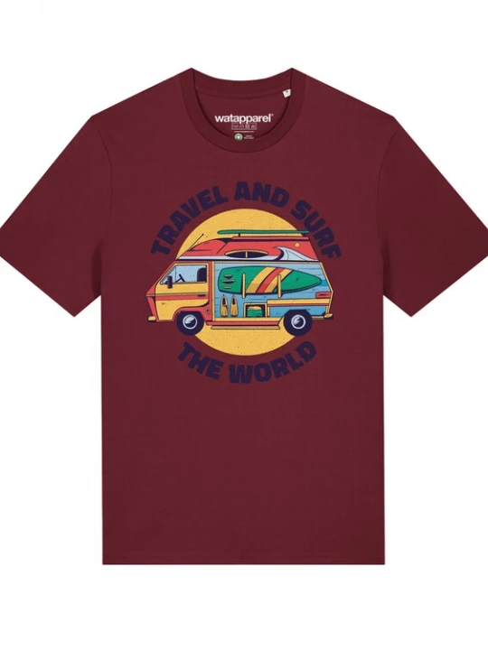 Foto van product Watapparel Shirt ' Travel and surf ' gemengde kleuren / bordeaux