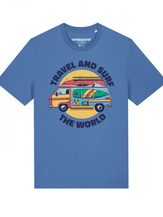 Foto van product Watapparel Shirt ' Travel and surf ' lichtblauw / gemengde kleuren
