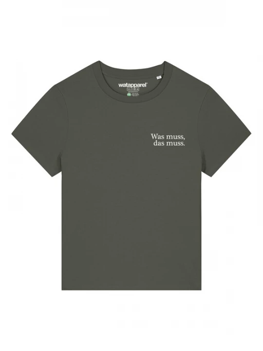 Foto van product Watapparel Shirt 'Was Muss Das Muss' kaki / wit