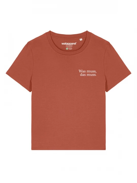 Foto van product Watapparel Shirt 'Was Muss Das Muss' roestrood / wit