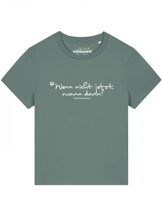 Foto van product Watapparel Shirt 'Wenn Nicht Jetzt Wann Dann' jade groen / wit