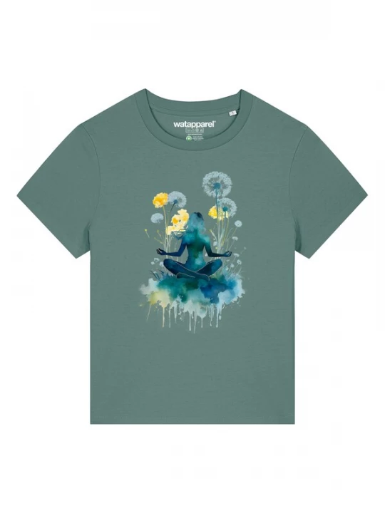 Foto van product Watapparel Shirt 'Yoga & Meditation' blauw / lichtblauw / geel / donkergroen