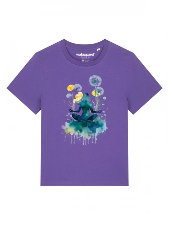 Foto van product Watapparel Shirt 'Yoga & Meditation' geel / jade groen / lila