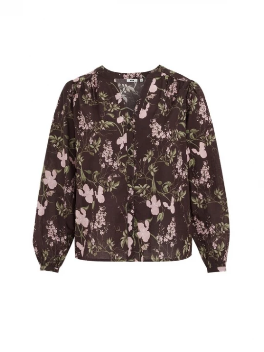 Foto van product WE Fashion Blouse donkerbruin / groen / rosa