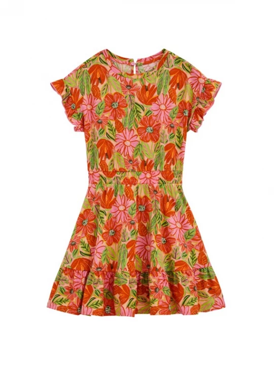 Foto van product WE Fashion Jurk donkergroen / lichtoranje / lichtroze / rood