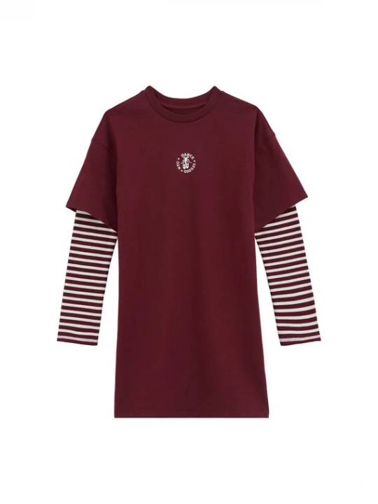 Foto van product WE Fashion Jurk wijnrood / wit