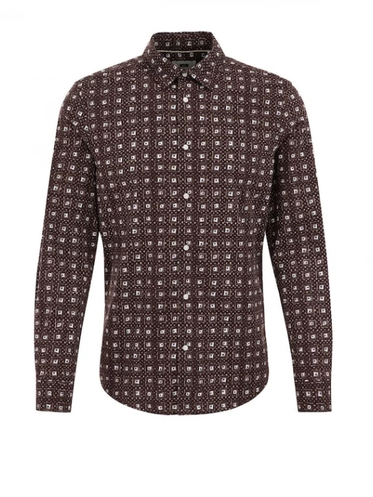 Foto van product WE Fashion Overhemd donkerbruin / wit