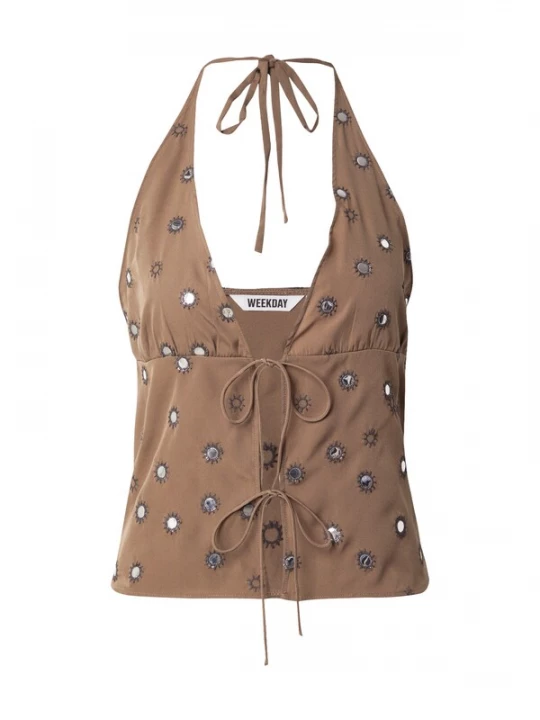 Foto van product WEEKDAY Top 'Genas' ivoor / cappuccino / zwart