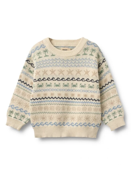 Foto van product WHEAT Trui 'August' sand / pastelblauw / groen / zwart