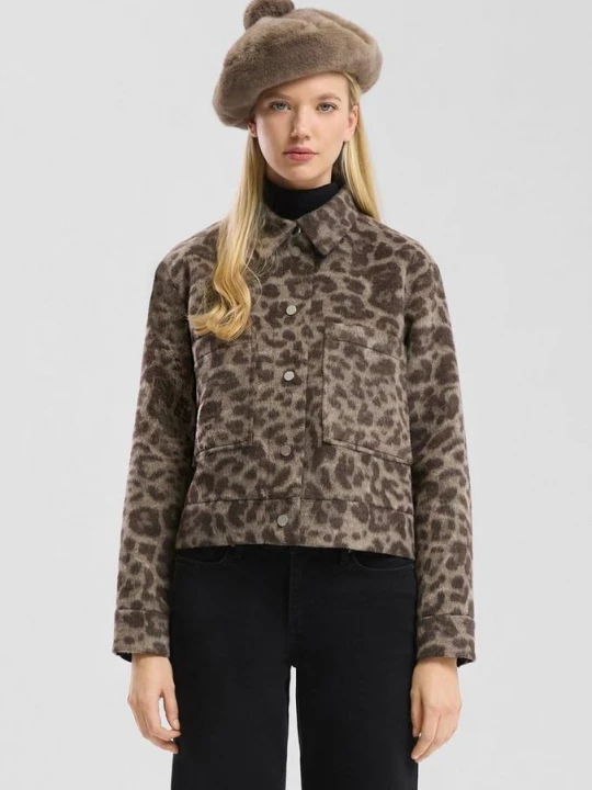 Foto van product Wolmix jas met leoprint QS bruin