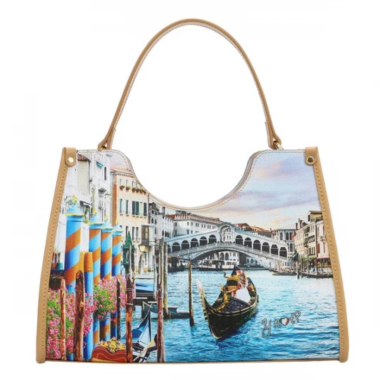 Foto van product Y Not? Shopper 'Yesbag' beige / lichtblauw / oranje