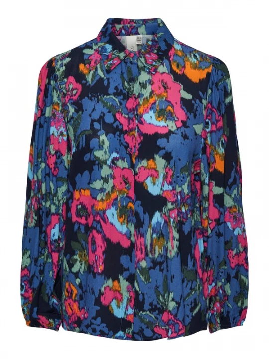 Foto van product YAS Blouse 'FIMA' navy / aqua / pastelgroen / fuchsia