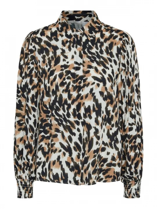 Foto van product YAS Blouse 'YASALIRA' lichtbruin / zwart / wit