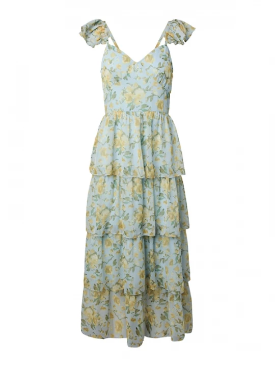 Foto van product YAS Zomerjurk pastelblauw / pasteelgeel / donkergroen