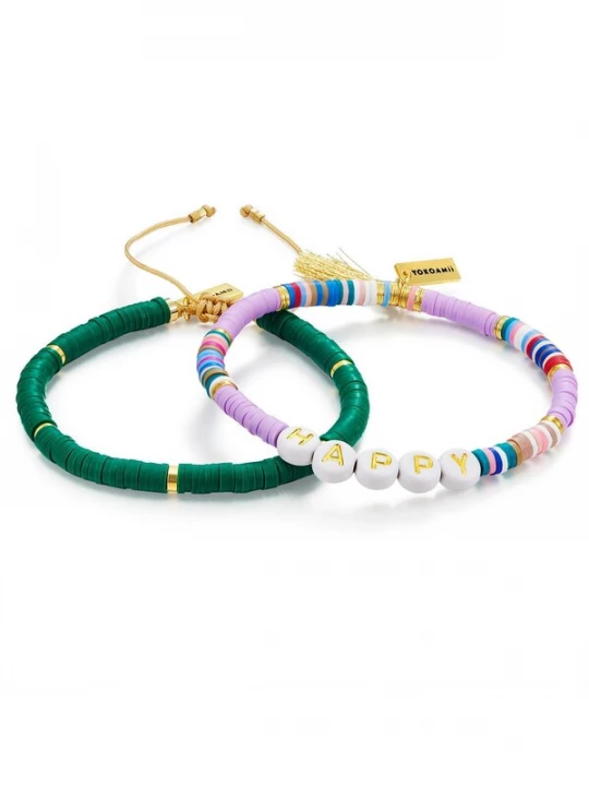 Foto van product Yokoamii Armband goud / groen / sering / wit