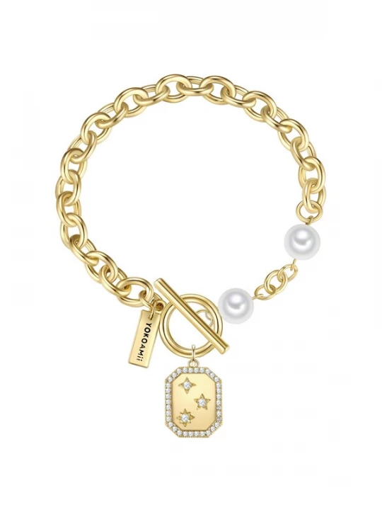 Foto van product Yokoamii Armband goudgeel / zilver / parelwit
