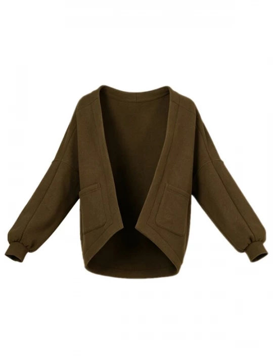 Foto van product yoligex Fleece jas 'YOLIGEX Lockere Strickjacke Grün V-Ausschnitt Überkreuzdesign mit Taschen' donkergroen