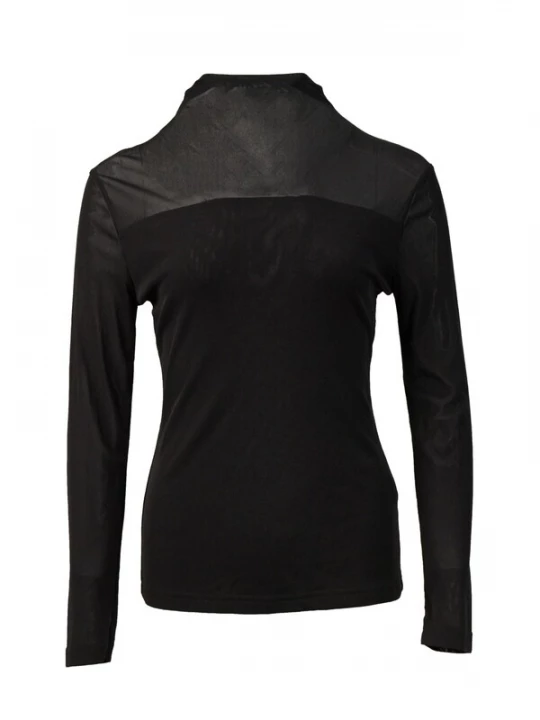 Foto van product yoligex Top 'Chic High Neck Sheer Mesh Long Sleeve Top - Black' zwart