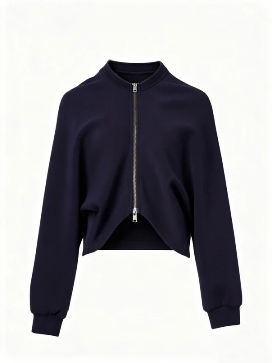 Foto van product yoligex Tussenjas 'YOLIGEX Kurze Jacke Marineblau Stehkragen Reißverschluss Cape-Design' donkerblauw