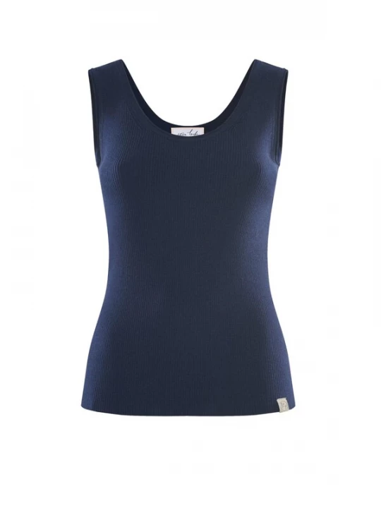 Foto van product YOU LOOK PERFECT Gebreide top 'TOP BLOSSOM - Geripptes Merino Top mit Rundhals' donkerblauw