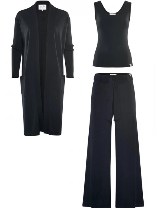 Foto van product YOU LOOK PERFECT Huispak 'LOUNGEWEAR SET - Cardigan Blossom & Top Blossom & Pants Bailey' zwart