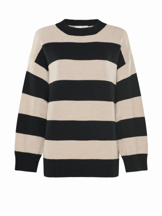 Foto van product YOU LOOK PERFECT Oversized trui 'PULLOVER FELIA - Lässiger Blockstreifen Pullover aus Merino' zwart