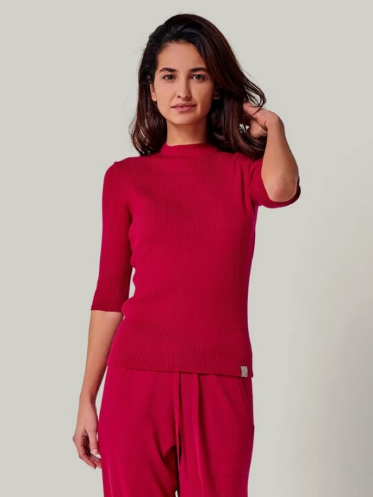 Foto van product YOU LOOK PERFECT Trui 'PULLOVER DARIA - Kurzarm Pullover mit Stehkragen' kersrood