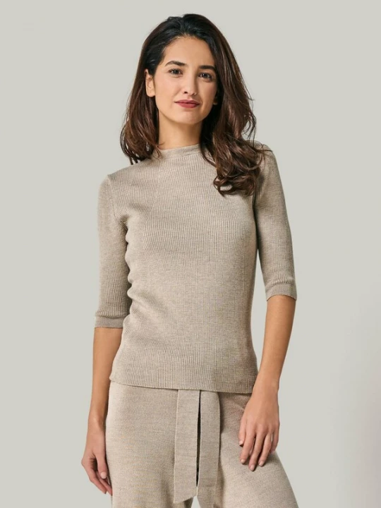 Foto van product YOU LOOK PERFECT Trui 'PULLOVER DARIA - Kurzarm Pullover mit Stehkragen' taupe