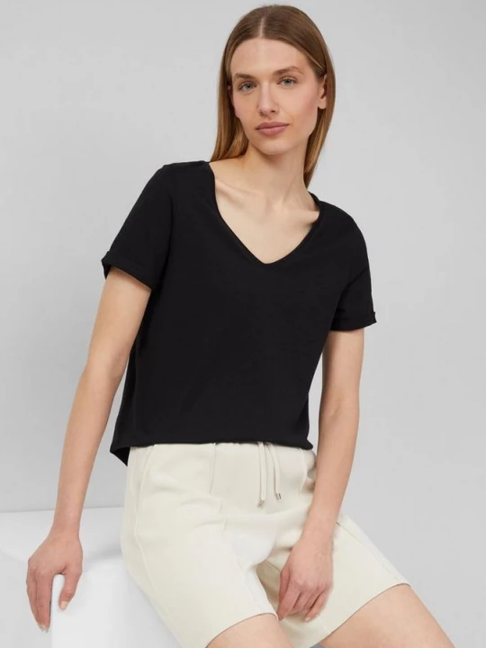 Foto van product Zacht katoenen T-shirt met V-hals s.Oliver zwart