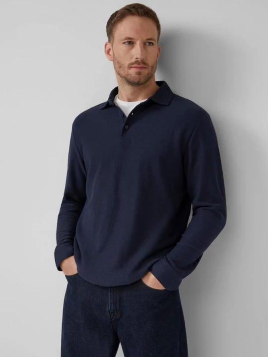 Foto van product Zachte polo met lange mouwen in gestructureerde jacquard s.Oliver blauw