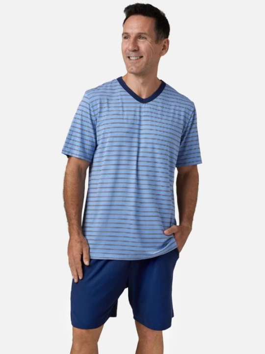 Foto van product zd ZERO DEFECTS Pyjama kort 'Modal Koryfi' blauw