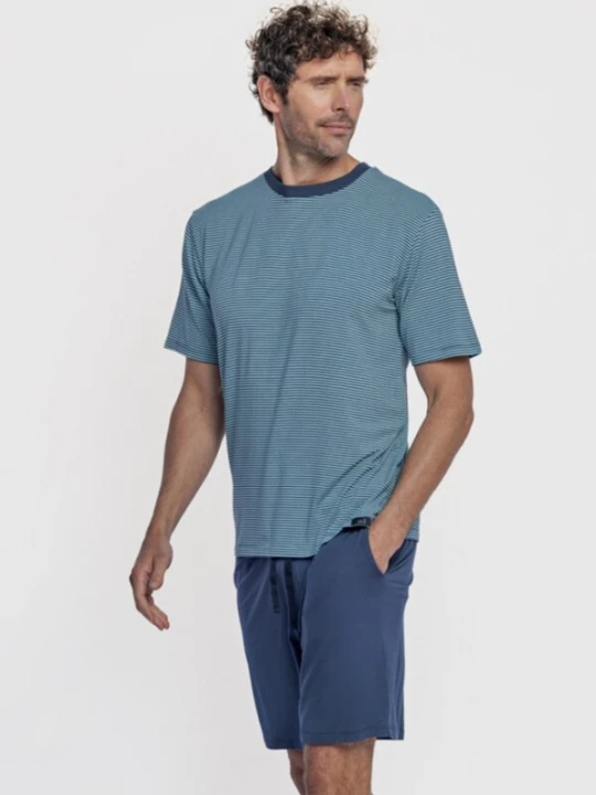 Foto van product zd ZERO DEFECTS Pyjama kort 'Modal Zeus blue' blauw