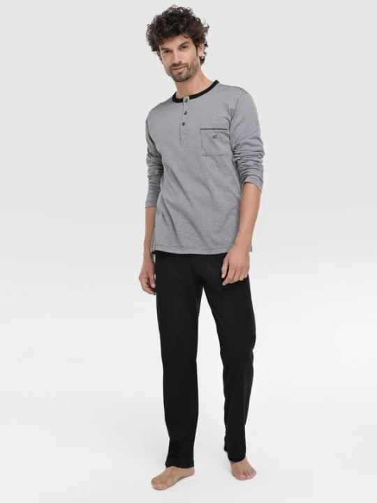 Foto van product zd ZERO DEFECTS Pyjama lang 'Black 100% mercerized cotton' zwart