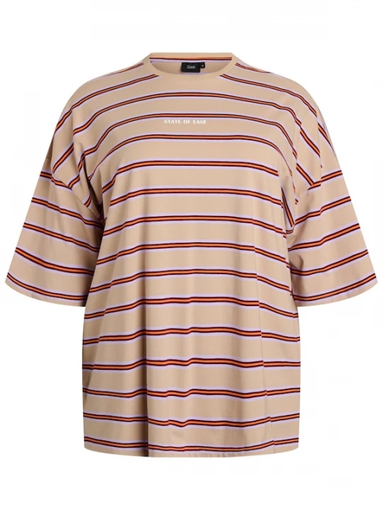 Foto van product Zizzi Shirt 'Luni' donkerbeige / chocoladebruin / lavendel / oranje