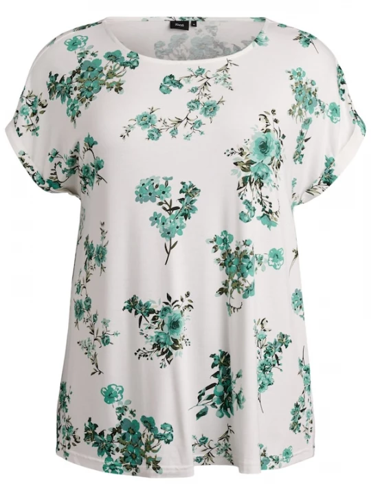 Foto van product Zizzi Shirt 'Vmalis' olijfgroen / smaragd / wit