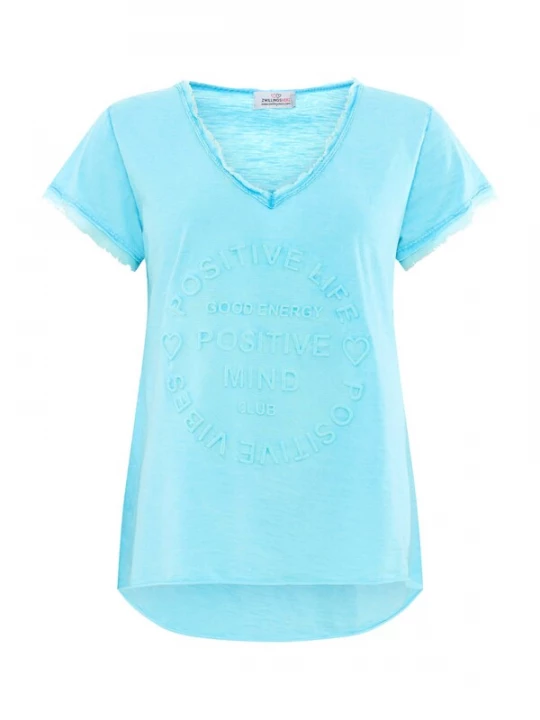 Foto van product Zwillingsherz Shirt 'Positive Mind' aqua
