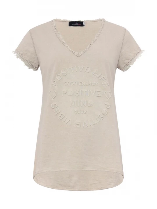 Foto van product Zwillingsherz Shirt 'Positive Mind' beige