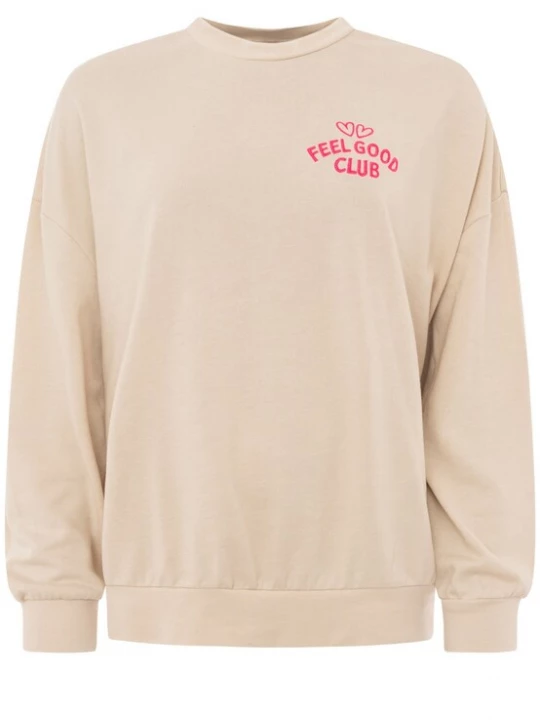 Foto van product Zwillingsherz Sweatshirt 'FEEL GOOD CLUB' beige