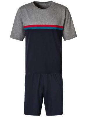 Foto van product LE JOGGER Pyjama kort navy / cyaan blauw / grijs gemêleerd / rood