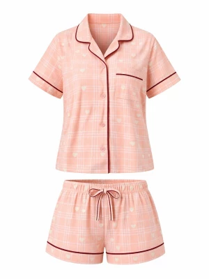 Foto van product LEAFLETIC Korte pyjama 'Leafletic Women’s Check Night Wear Short Set for Women' abrikoos