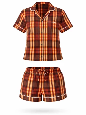 Foto van product LEAFLETIC Korte pyjama 'Leafletic Women’s Check Night Wear Short Set for Women' bruin gemêleerd