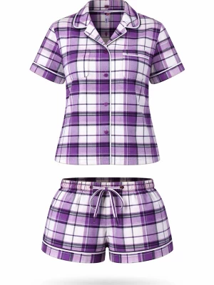 Foto van product LEAFLETIC Korte pyjama 'Leafletic Women’s Check Night Wear Short Set for Women' lila gemêleerd
