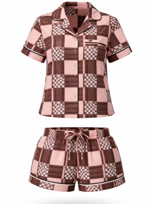 Foto van product LEAFLETIC Korte pyjama 'Leafletic Women’s Check Night Wear Short Set for Women' rosa