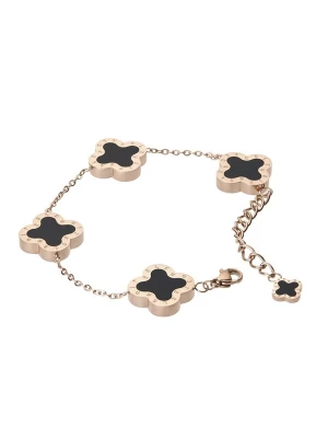 Foto van product Lenoites Armband 'Four-leaf Clover 18' rose-goud / zwart