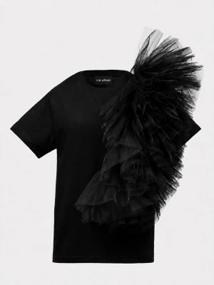 Foto van product Lia Aram Top 'Tulle Panel Cotton Tee in Black' zwart