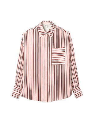 Foto van product Lilysilk Blouse 'Oversize gestreiftes Seidenhemd' rood